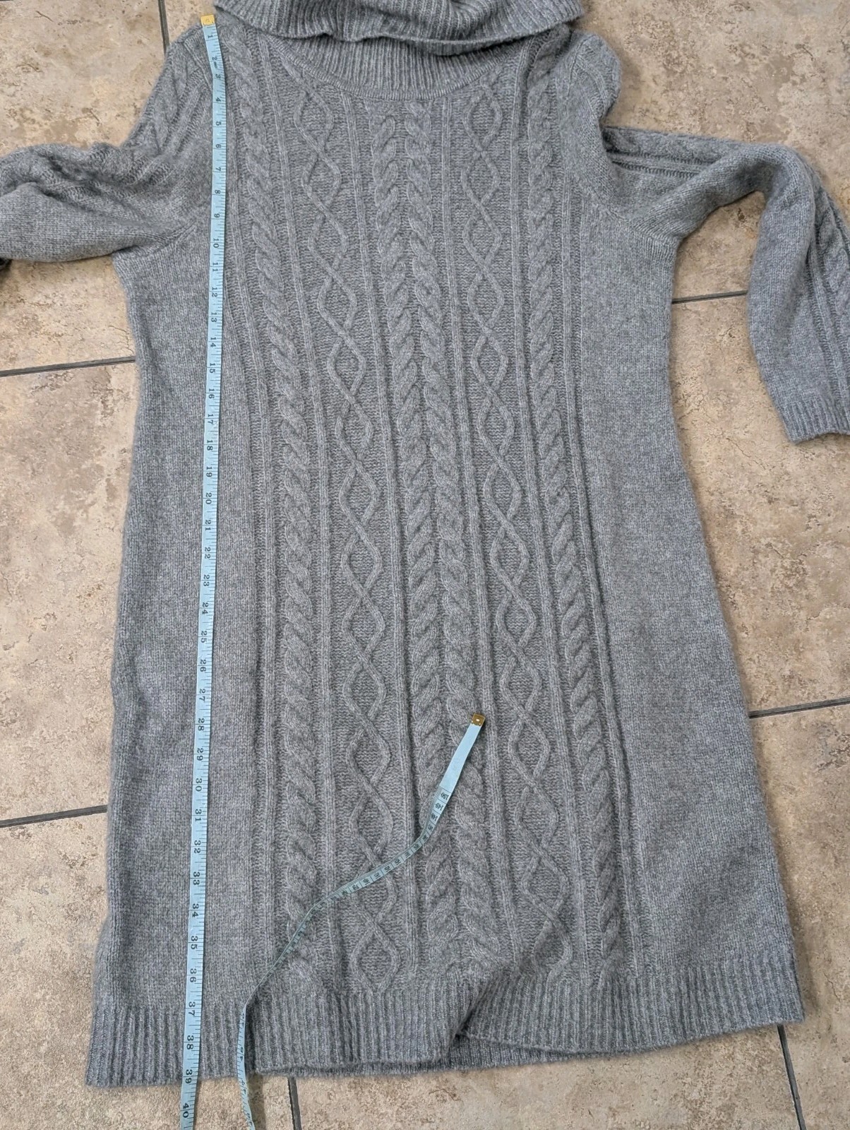 Talbots XL Cowl Neck Grey Chunky Cableknit Fisherman Sweater Knee Length Dress