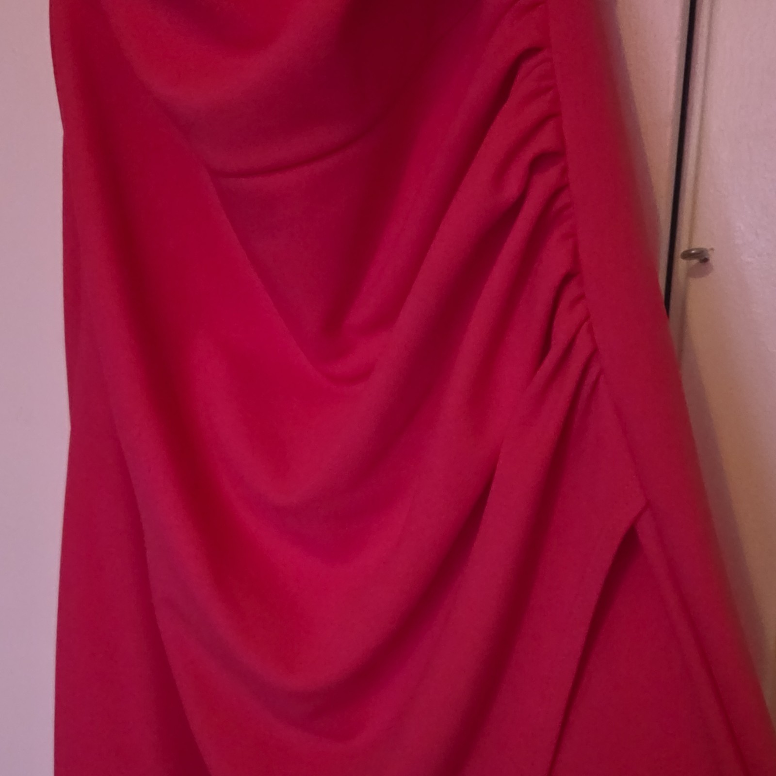 Women’s hot pink One Shoulder Ruffle Sleeveless Solid Long Dress Regular
