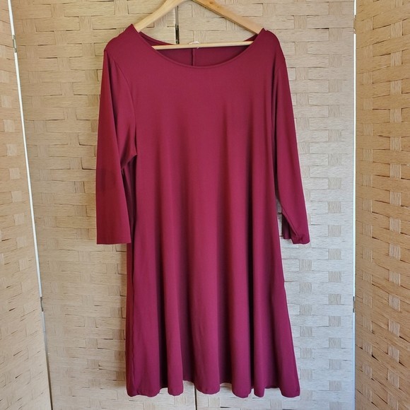 YELETE Midi Women’s 2XL Maroon 3/4 Sleeve Soft Stretch Dress