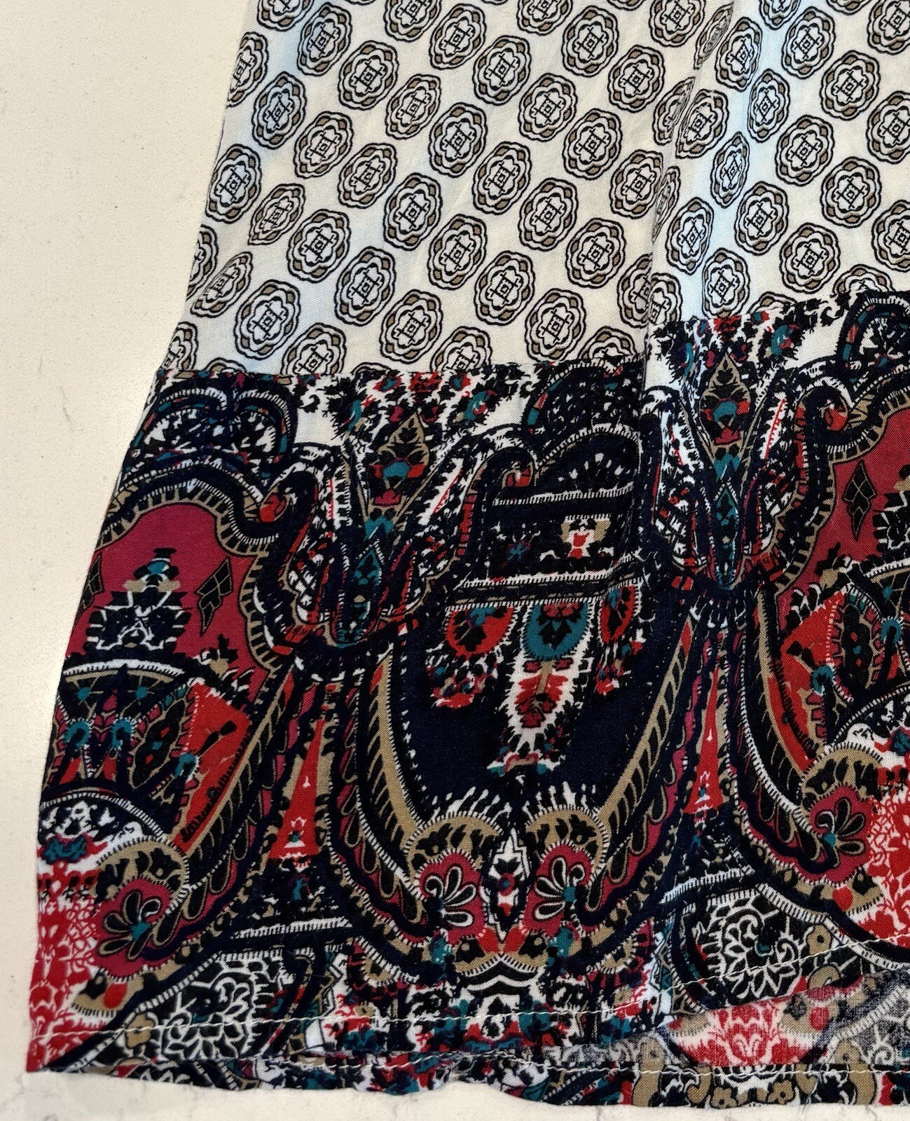 UMGEE Womens Dress Small VNeck 3/4 Sleeve Bohemian Whimsical Peasant Folk Tribal