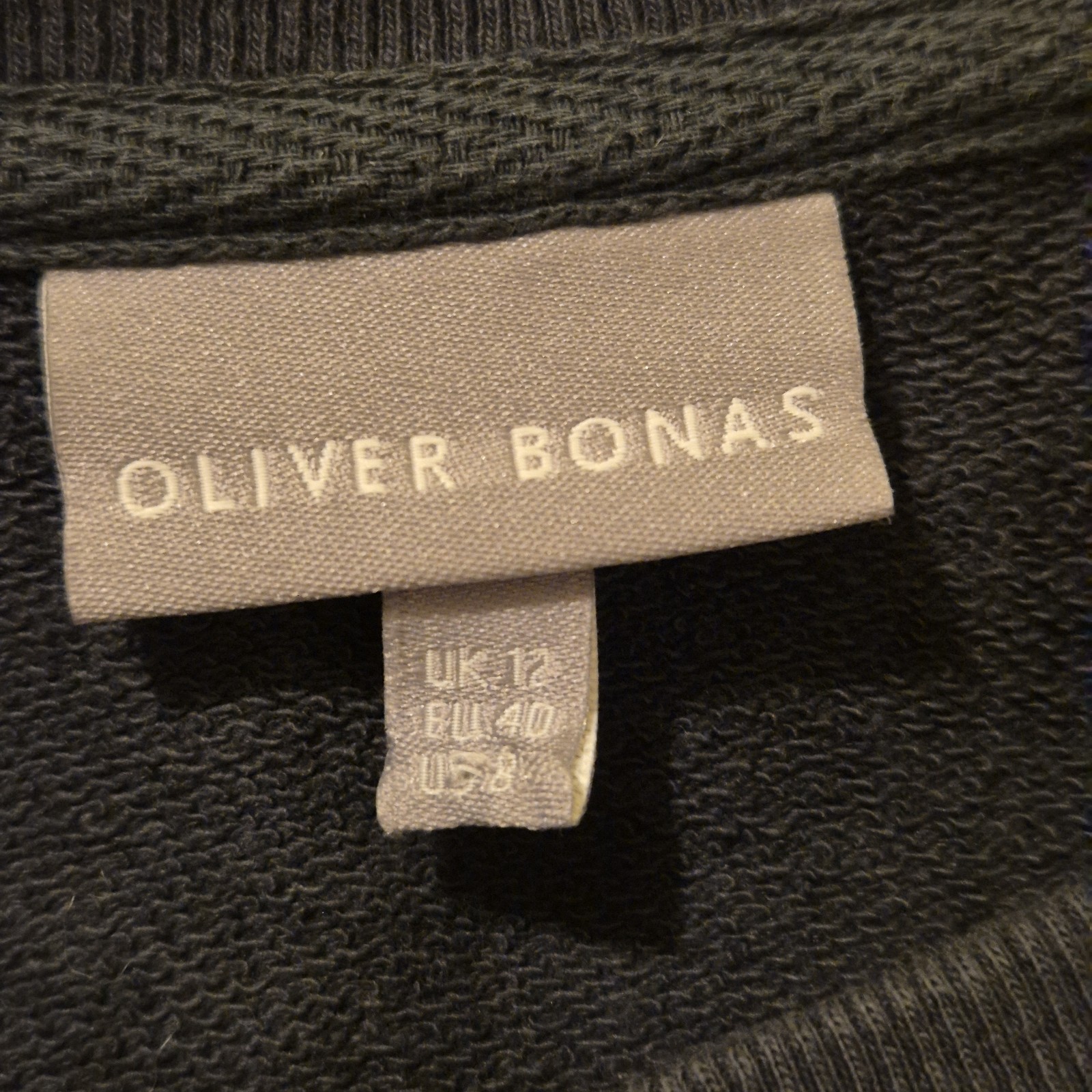 Oliver Bonas Size 12 Dark Grey Casual Mini Dress Comfy Winter Spring 3/4 Sleeve