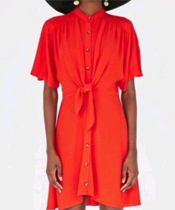 Zara Women’s Midi Shirt Dress Red 100% Viscose Size Large Comfort Lightweight