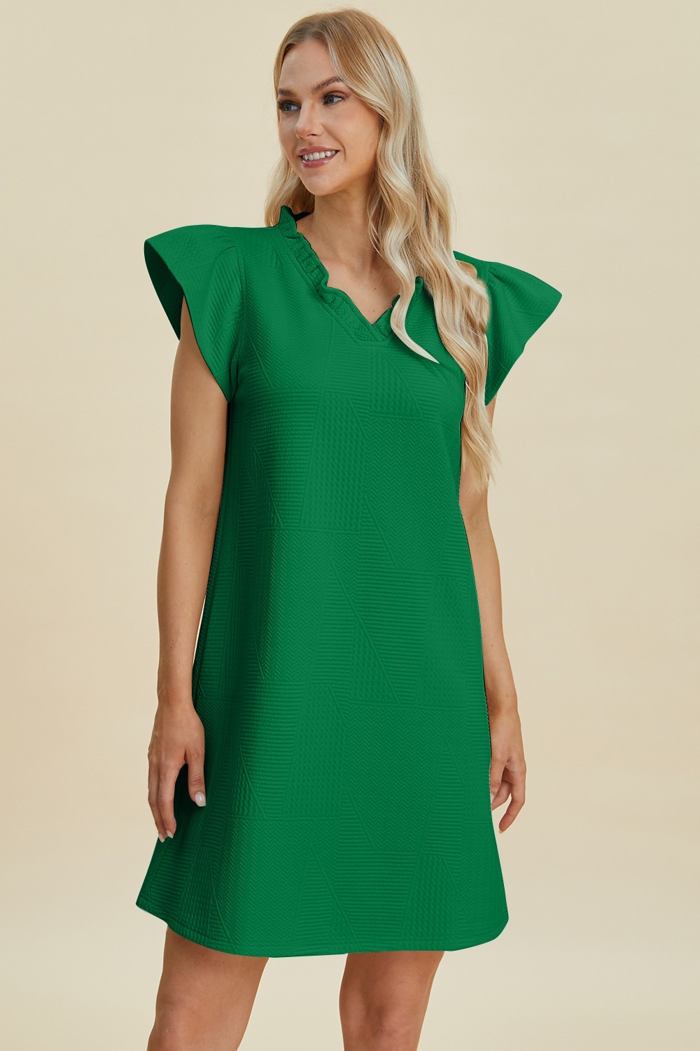 Double Take Full Size Ruffled V-Neck Cap Sleeve Dress – Free Shipping
