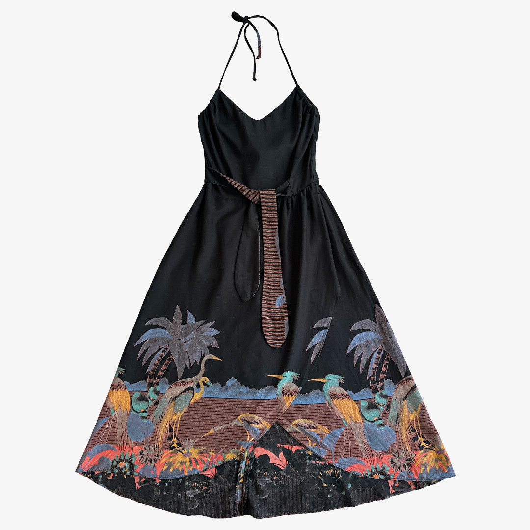 TERE TEREBA FOR MALIBU MEDIA Vintage 70’s/80’s Black Tropical Bird Print Dress