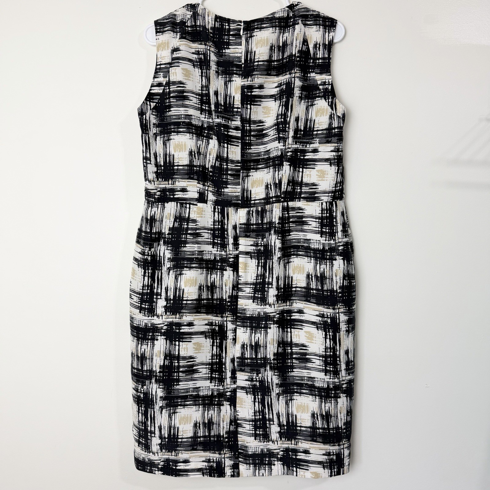 Pendleton 100% Silk Career Dress Abstract Ivory Black Gray Tan Women’s 16