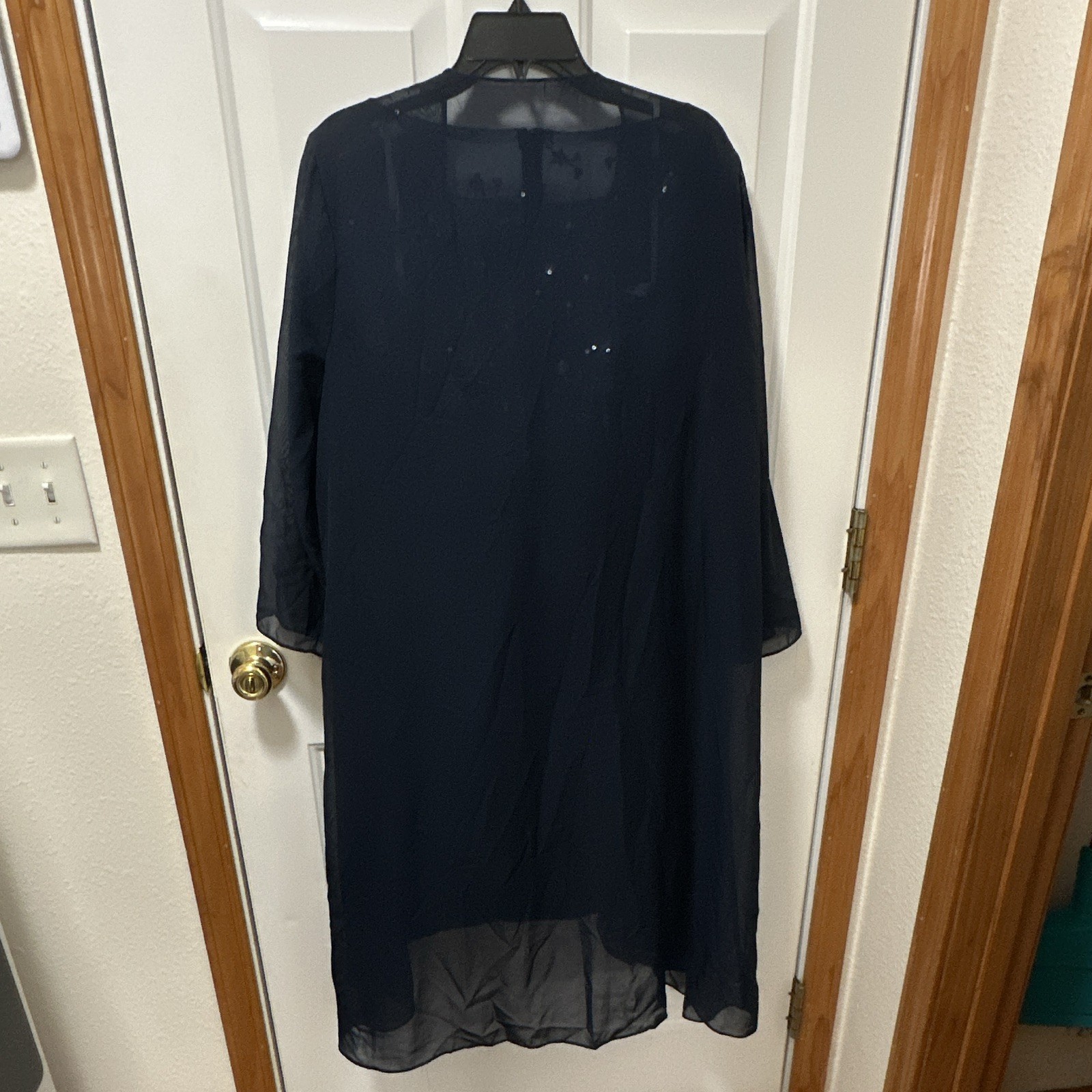Blue Plus Size 16W Knee Length Chiffon Boat Neck Long Sleeve Sequin Dress