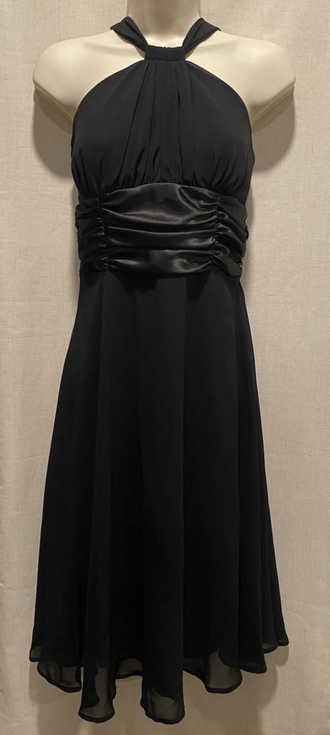 Connected Petite Size 10 Black Chiffon Halter Dress Satin Empire High Waist LNC