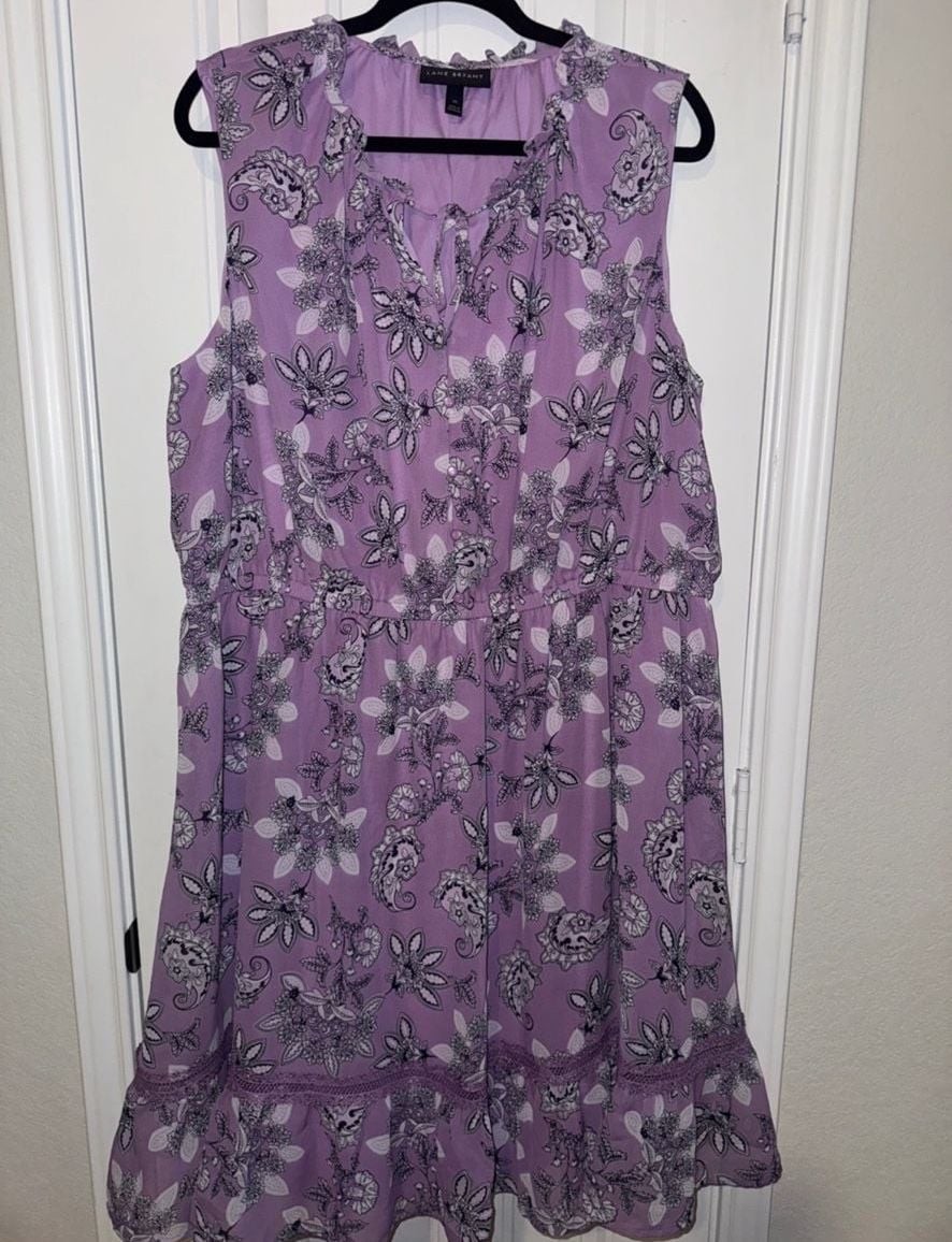 Lane Bryant Sleeveless Floral Print Notch Neck Elastic Waist Dress