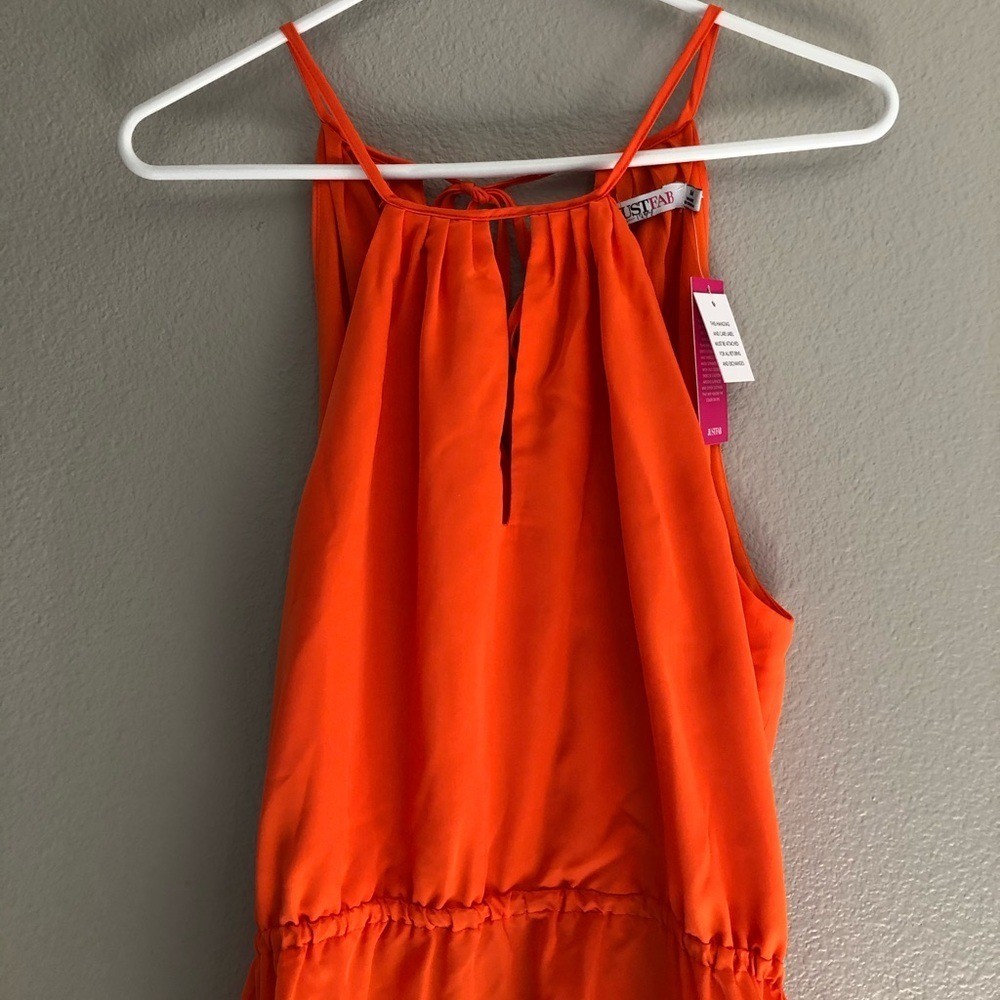JUSTFAB Womens Junior Dress High Low Orange Navy Blue M Elastic Drawstring