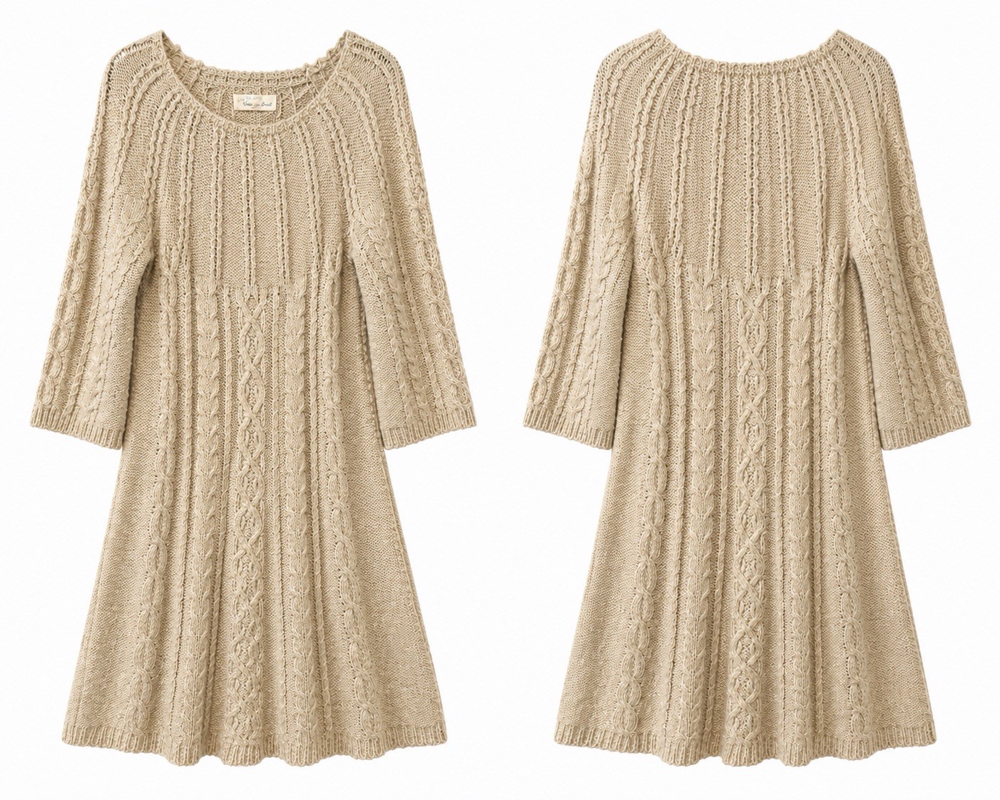 Between Me & You Sweater Dress Women’s L Beige Cable Knit Alpaca Wool Blend