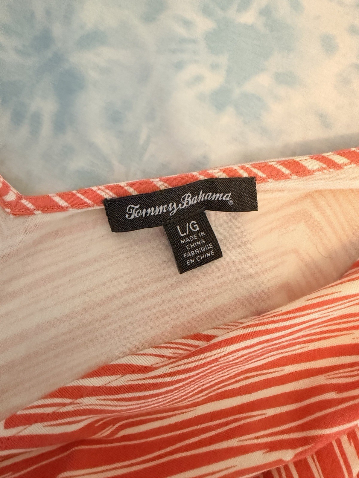 Tommy Bahama Orange/White Chevron Fit & Flare V-Neck Dress Sleeveless L/G