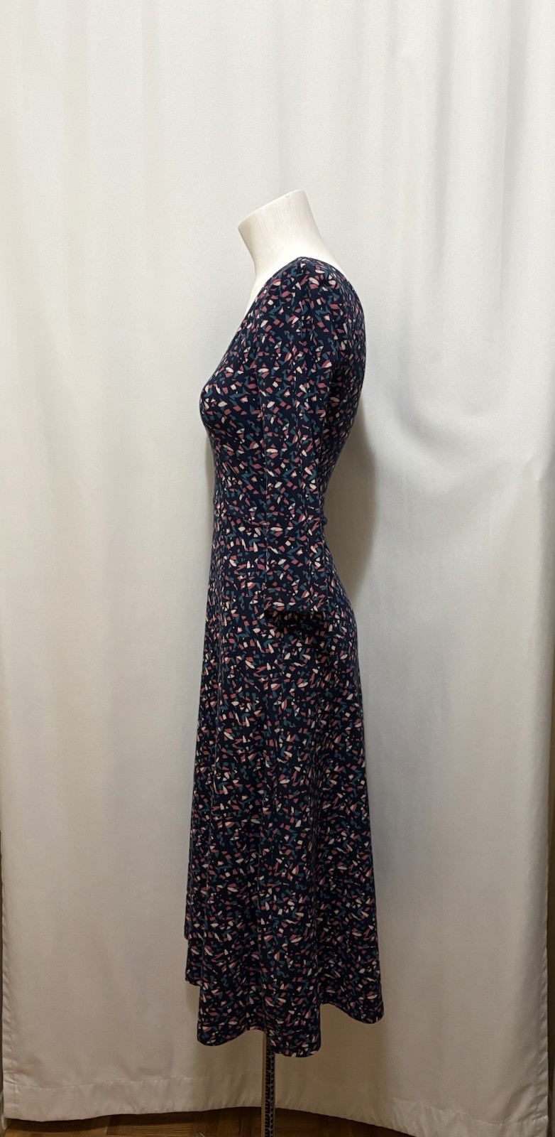 Pact Organic Cotton Fit & Flare Signature V-neck Dress 3/4 Sleeve, Size XS