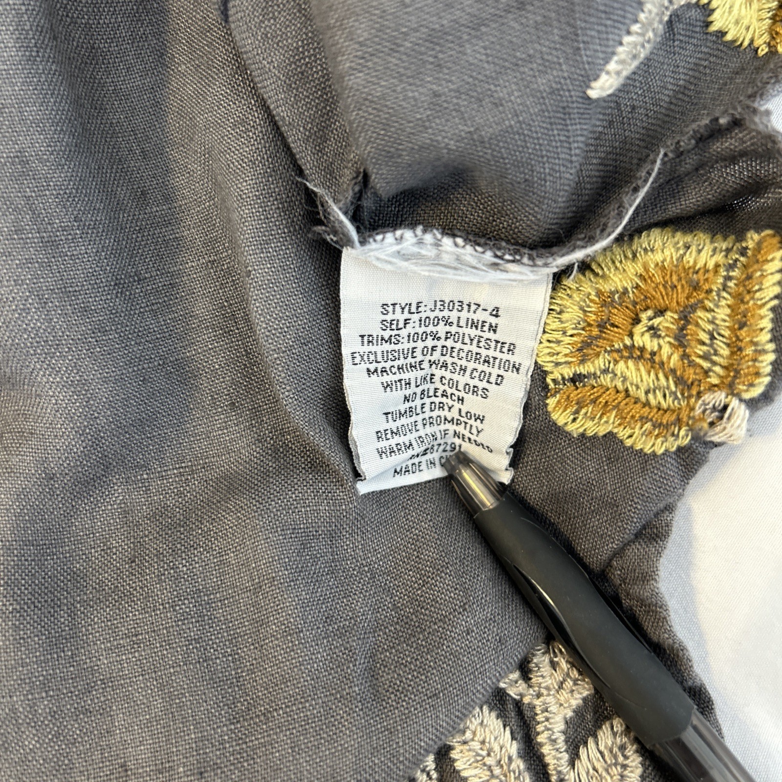 Johnny Was Embroidered Linen Tunic Dress Womens S Gray Floral Boho Sleeveless