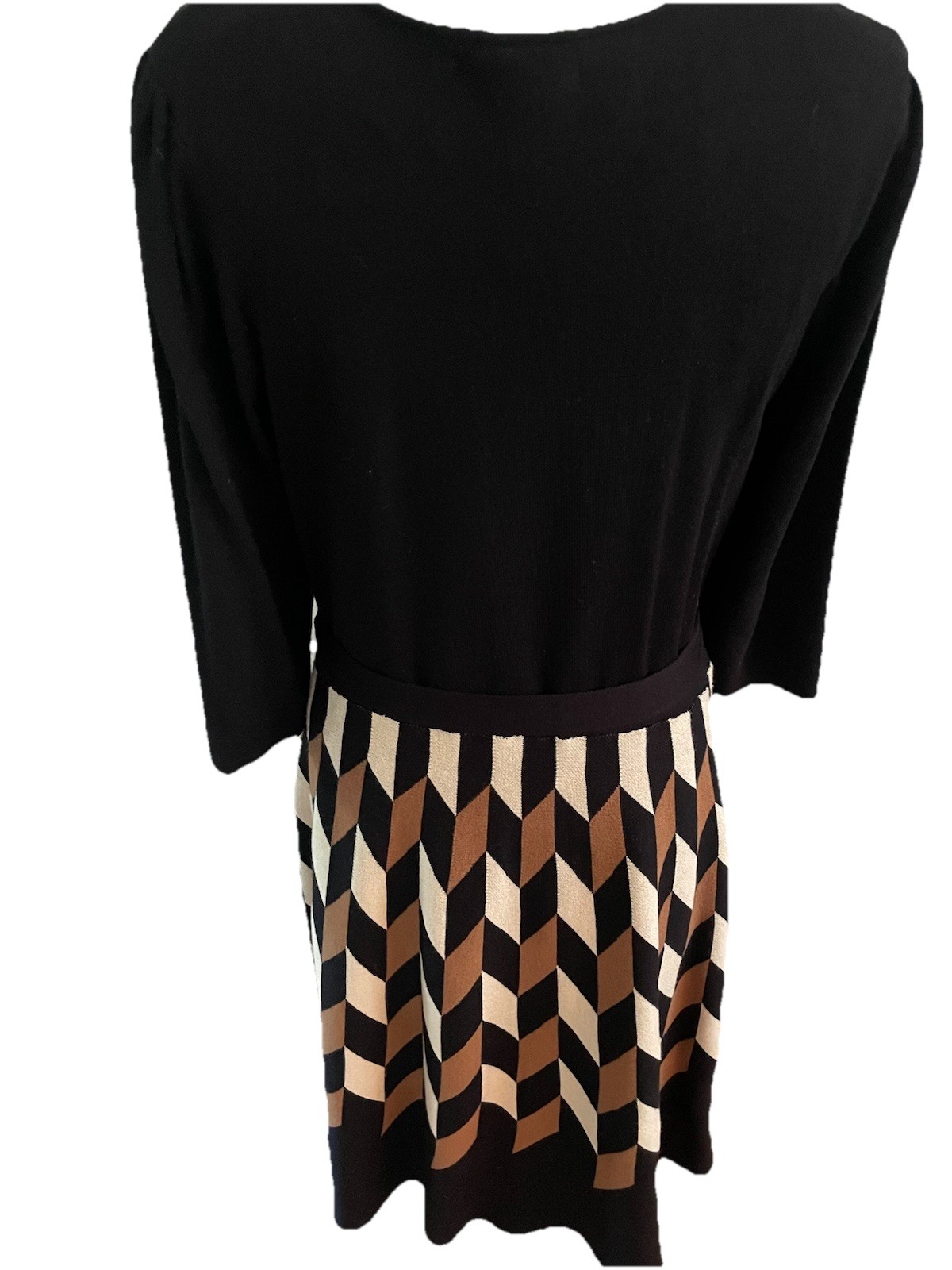 DANNY & NICOLE Black/Cream/Tan Geometric 3/4 Sleeve Belt Sweater Dress Sz L