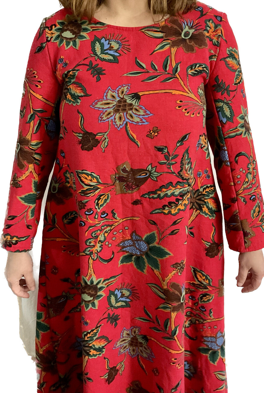 Sweatshirt Dress Linen Cotton Sz Medium Warm Fleece Red Floral Hong Kong Euro 93