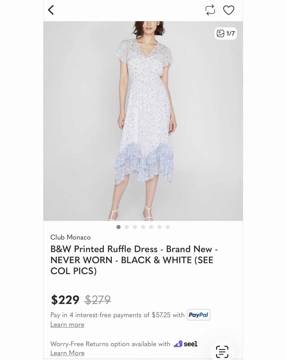 NWT ￼ Club Monaco Light Blue Floral V-Neck Midi Dress