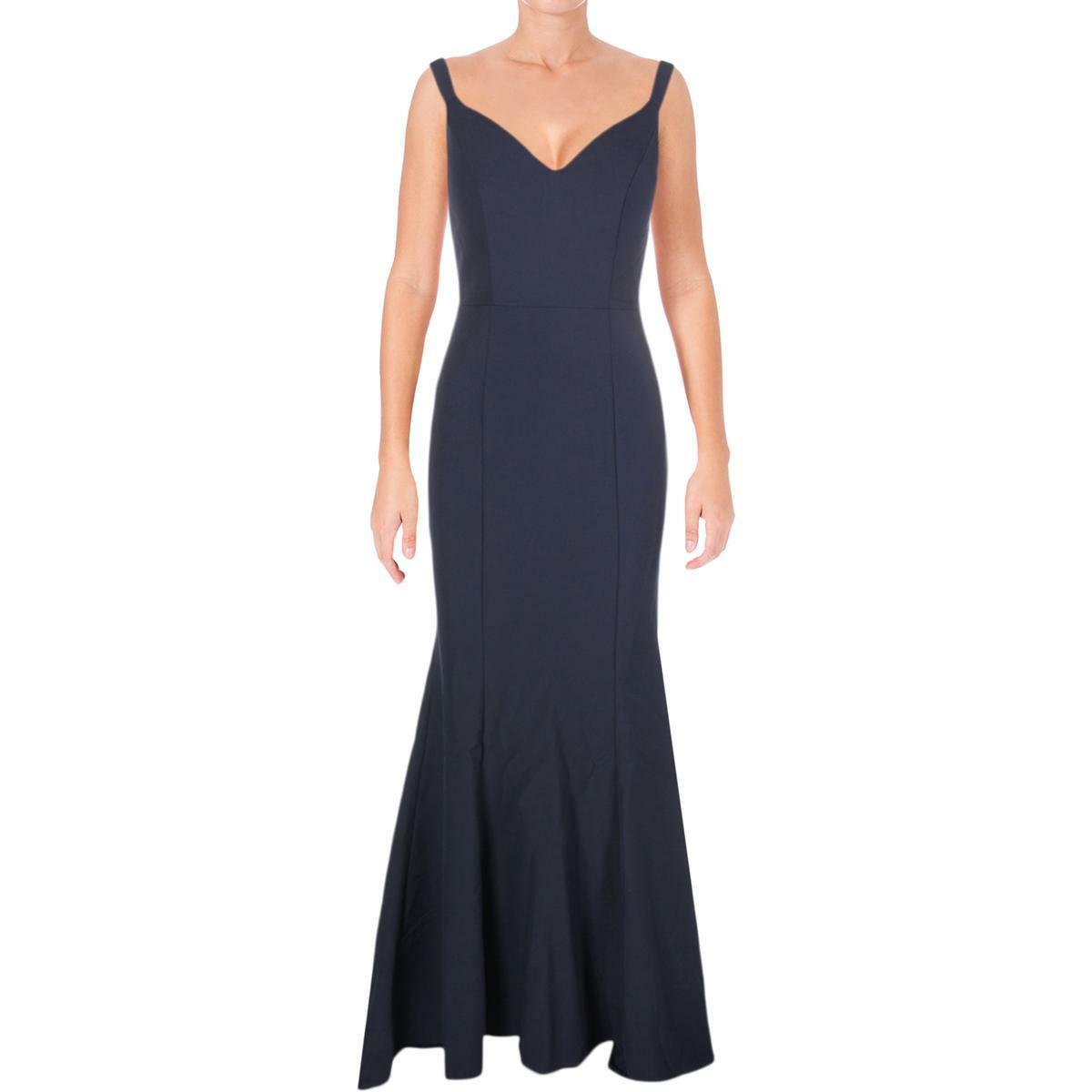 Nwt $415 Jarlo Womens Blue V-Neck High-Low Back Train Mermaid Gown Dress Size 6