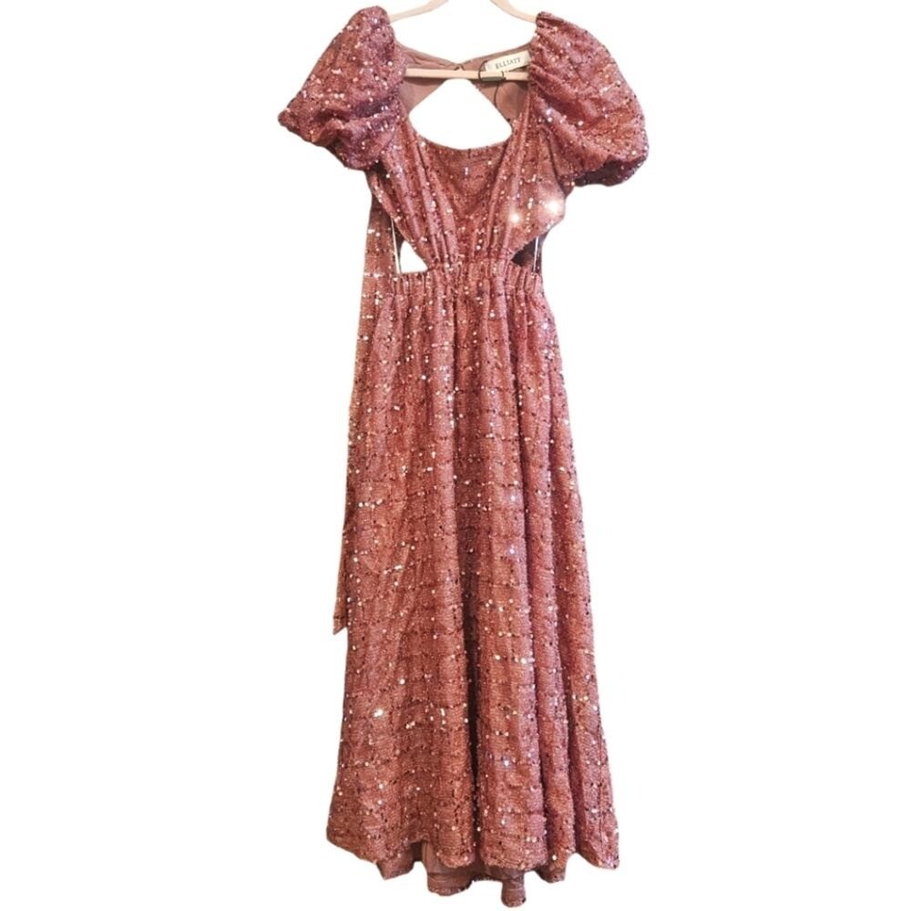 Elliatt Aubree Puff Sleeve Sequin Metallic Midi Dress Size XS