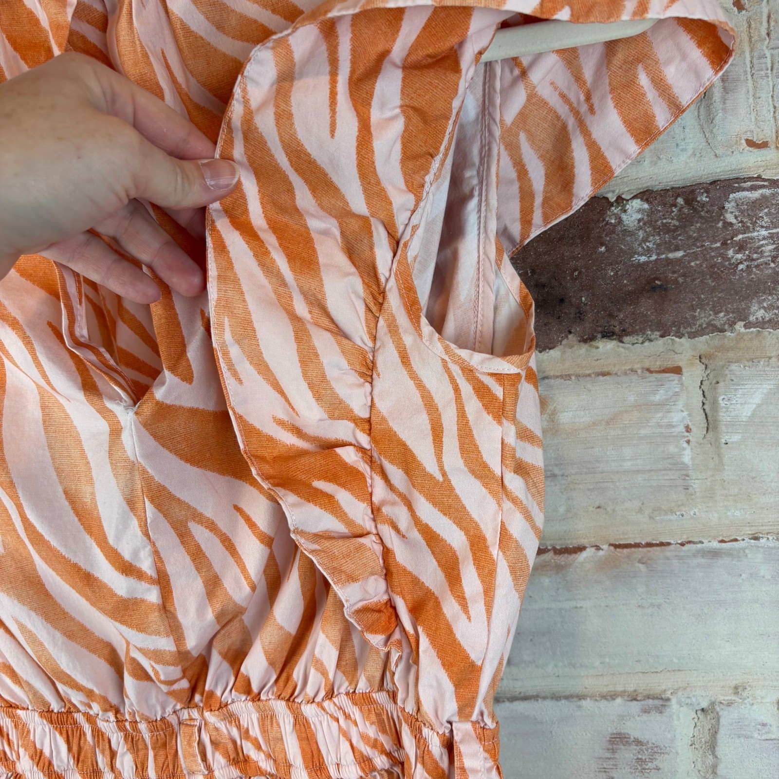Derek Lam Collective Orange Zebra Cutout Mini Dress XS Ruffle Sleeve Belted Boho