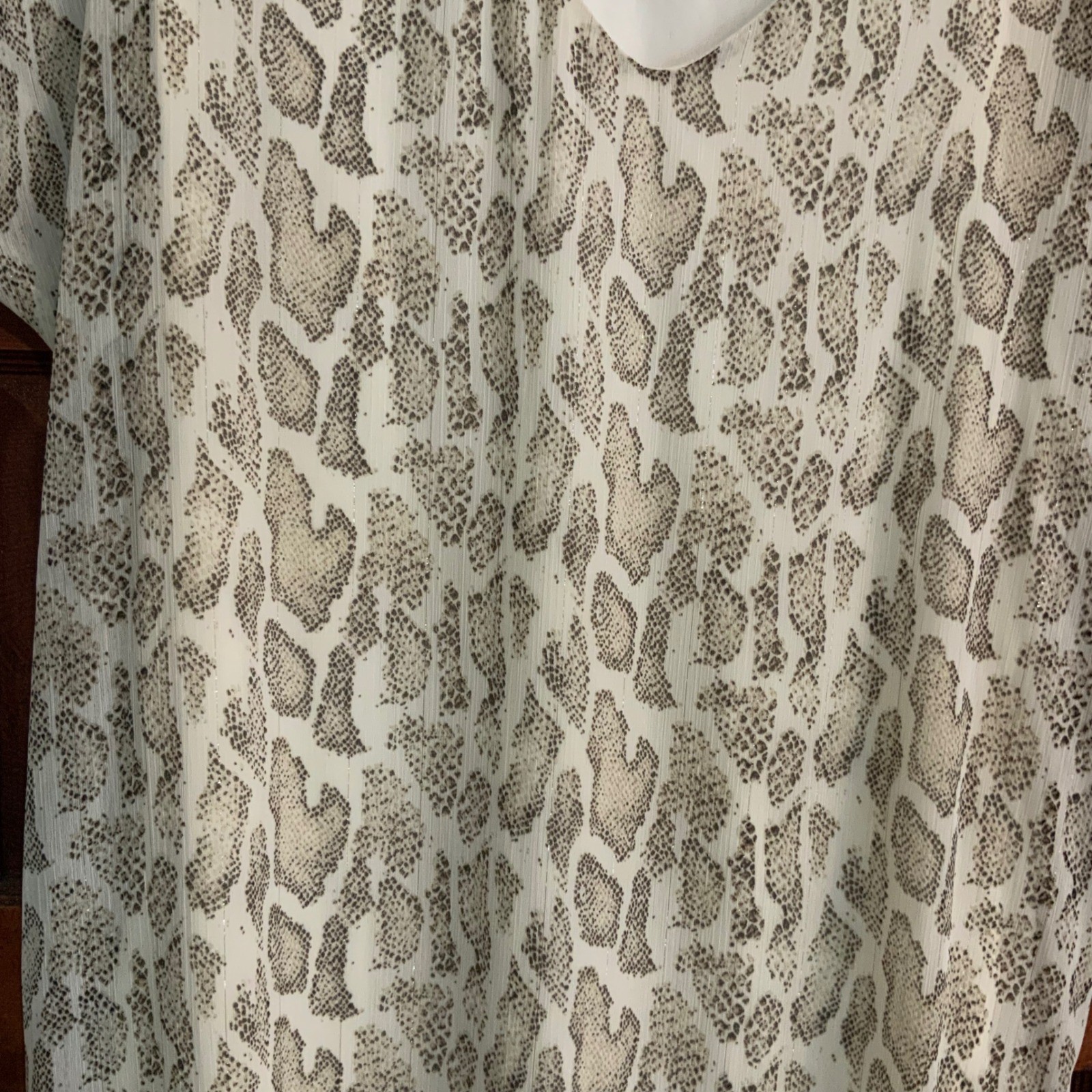 Entro Snakeskin Print V-Neck Maxi Dress Metallic Gold Stripe Tan Cream 2X