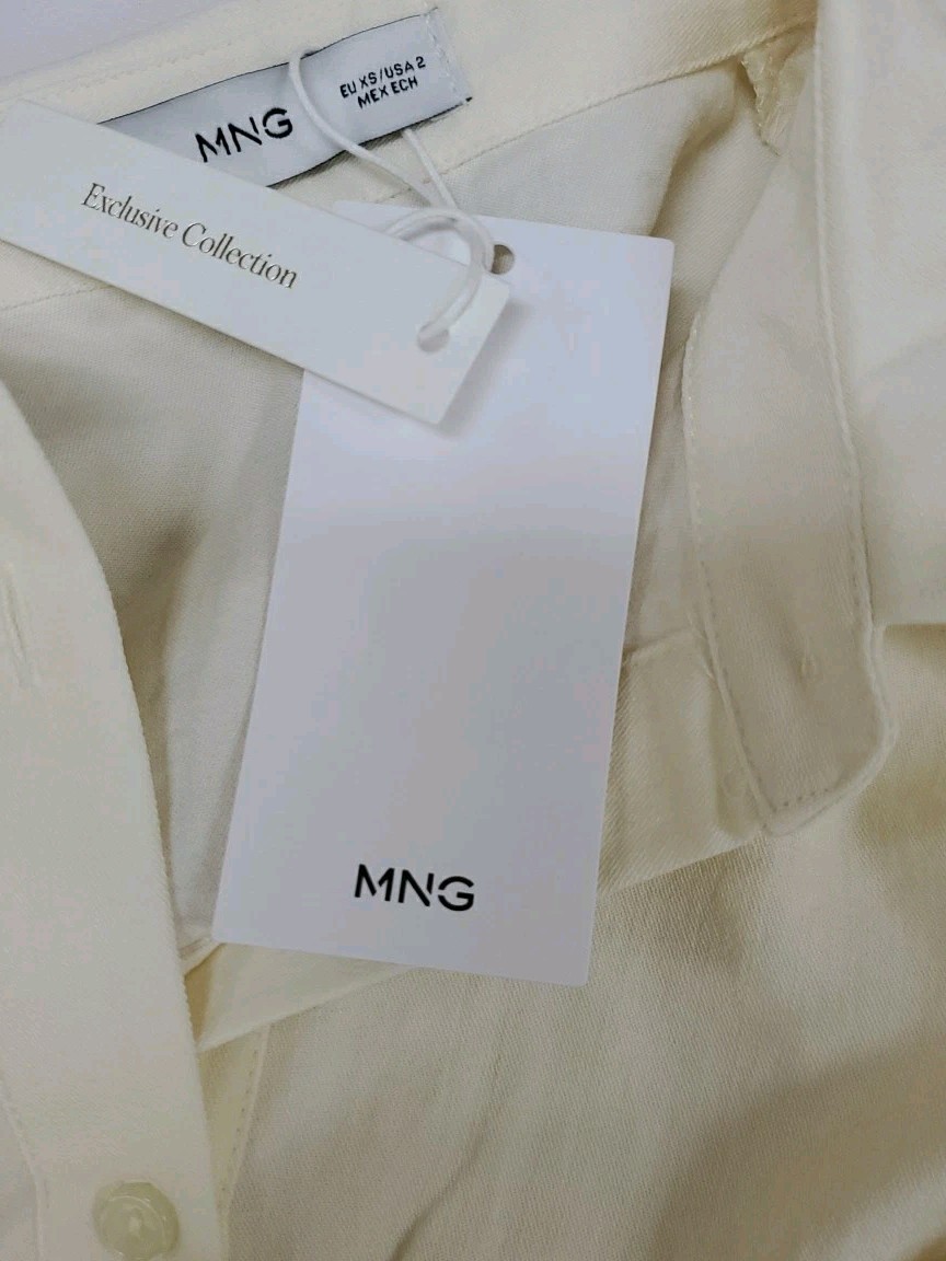 NEW Mango Lightweight Breathable Knot Detail Shirt Dress Ecru Size 2