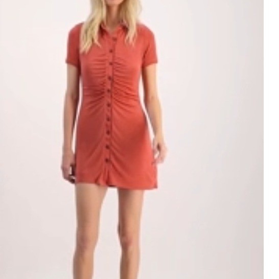 And Now This Rust Orange Ruched Button Down Mini Dress Medium