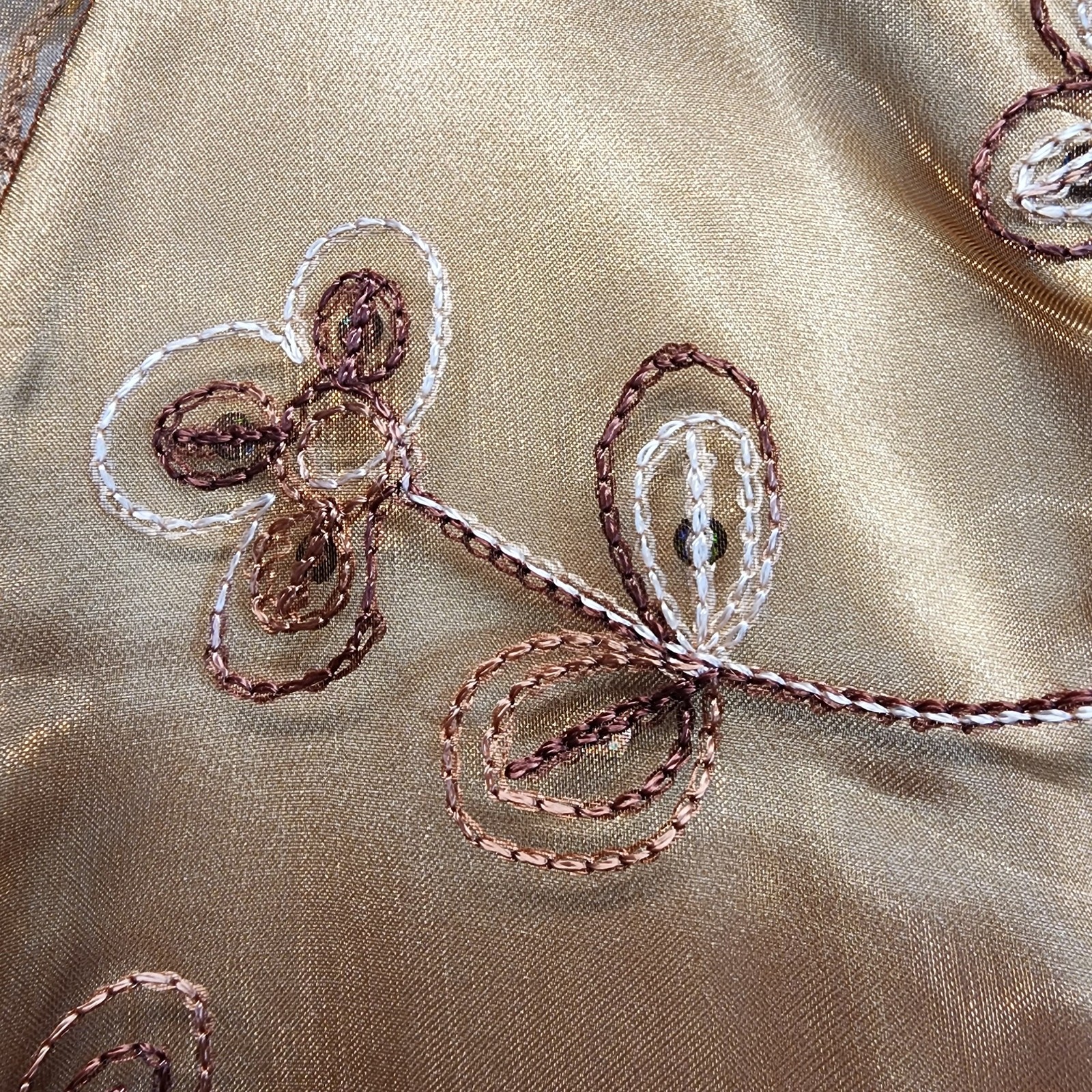 Embroidered Regency Floor Length Dress Size L Brown Damask Taffeta Sheer Whimsy