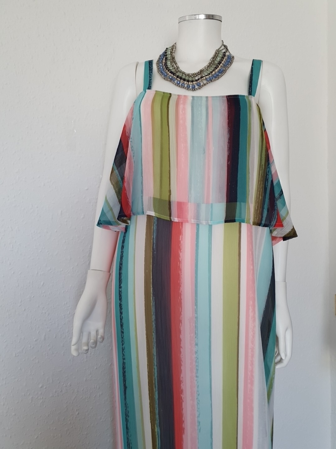 Marks & Spencer long Chiffon summer dress striped multicolour Size UK 16