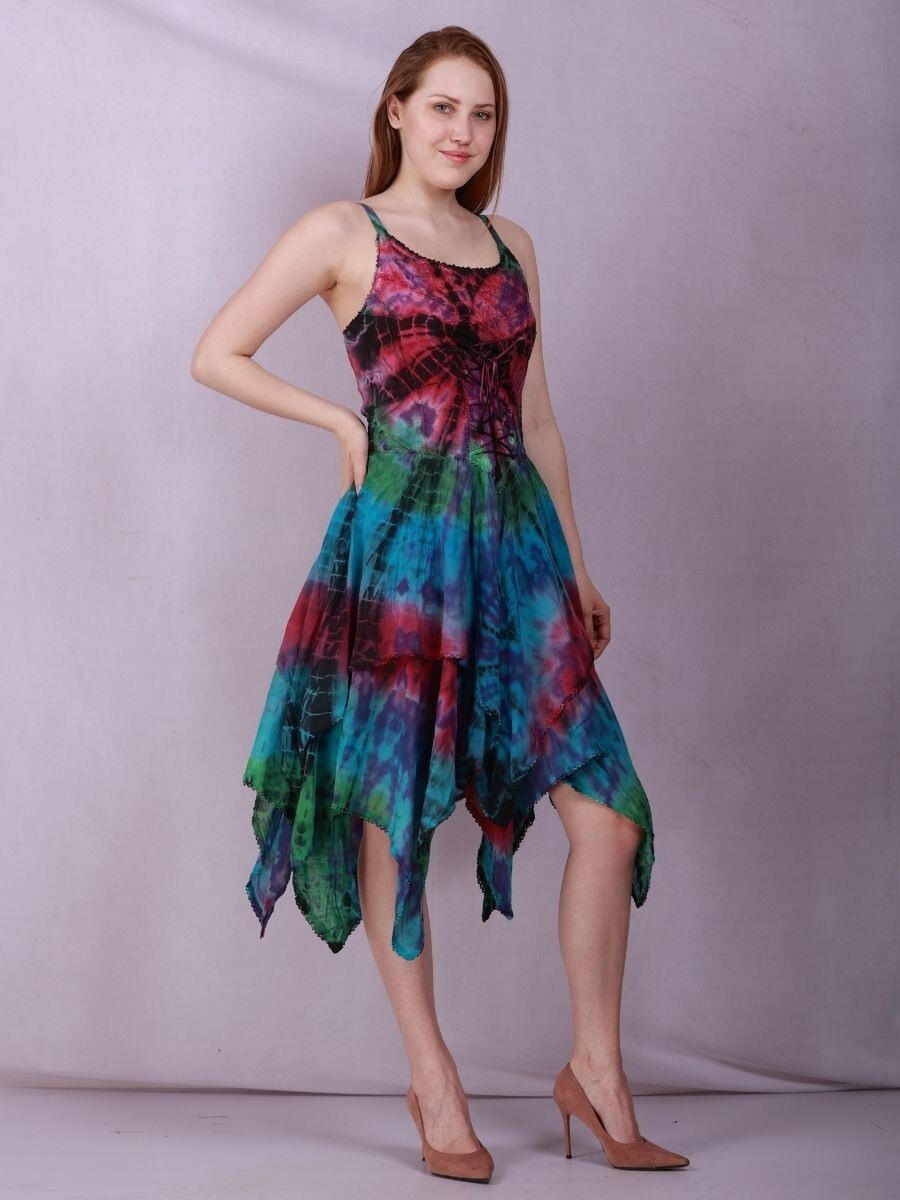 Women’s Casual Tie Dye Spaghetti Strap Pixie Fit & Flare Dress Wholesale Lot Mix