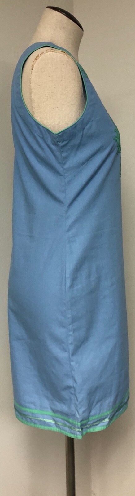 BELLA TU JEANNE D GOPI VAID TUNIC STYLE BLUE W GREEN EMBROIDERY 100% COTTON SZ S