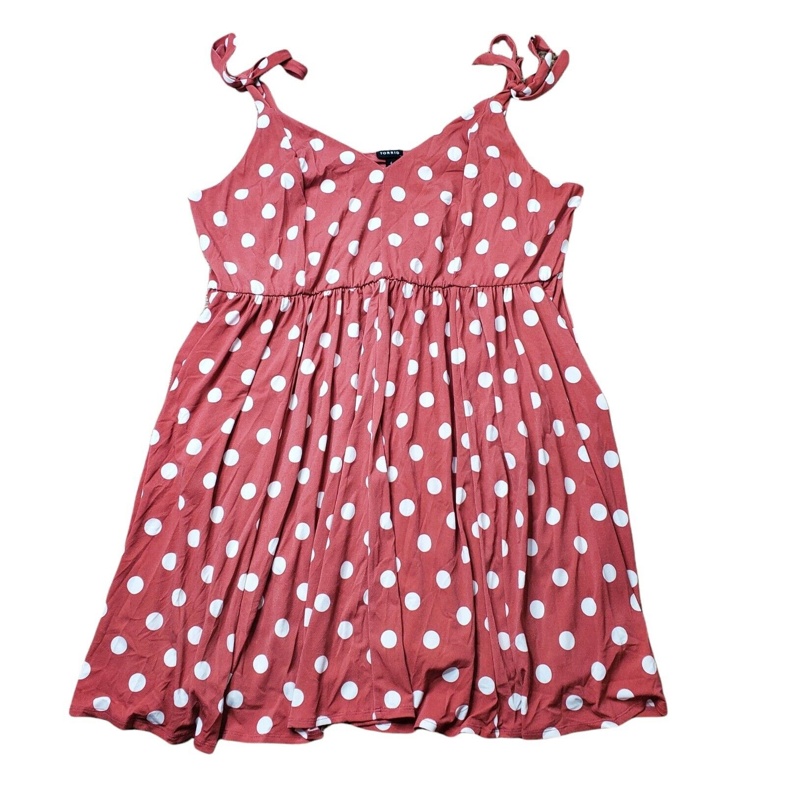Torrid Womens SZ 4X Skater Dress Red Brown Marsala Dot Polka V-Neck Knit Strappy