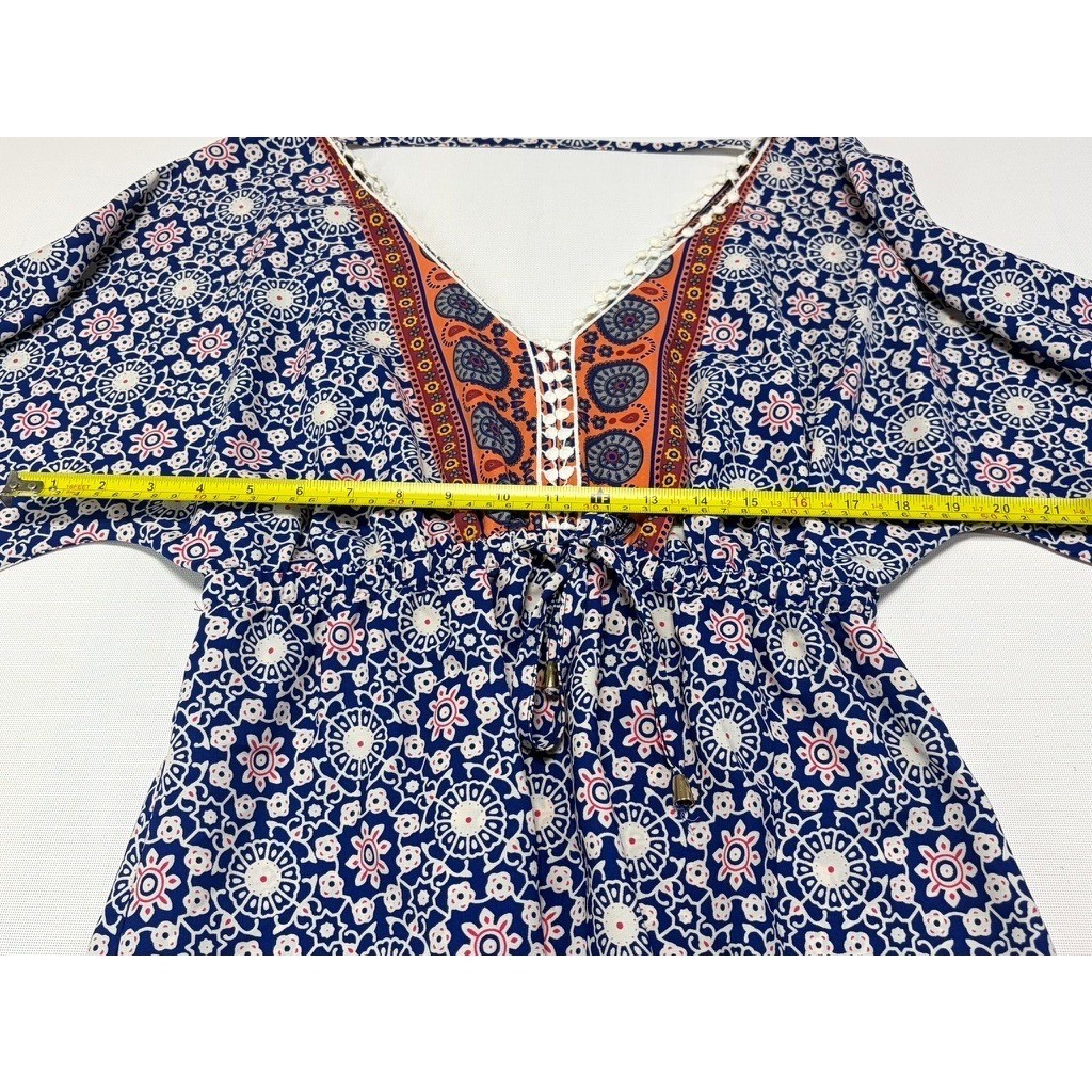 Passager Boho Beach Cover Up Dress EU 40 M Medallion Print Pom Trim