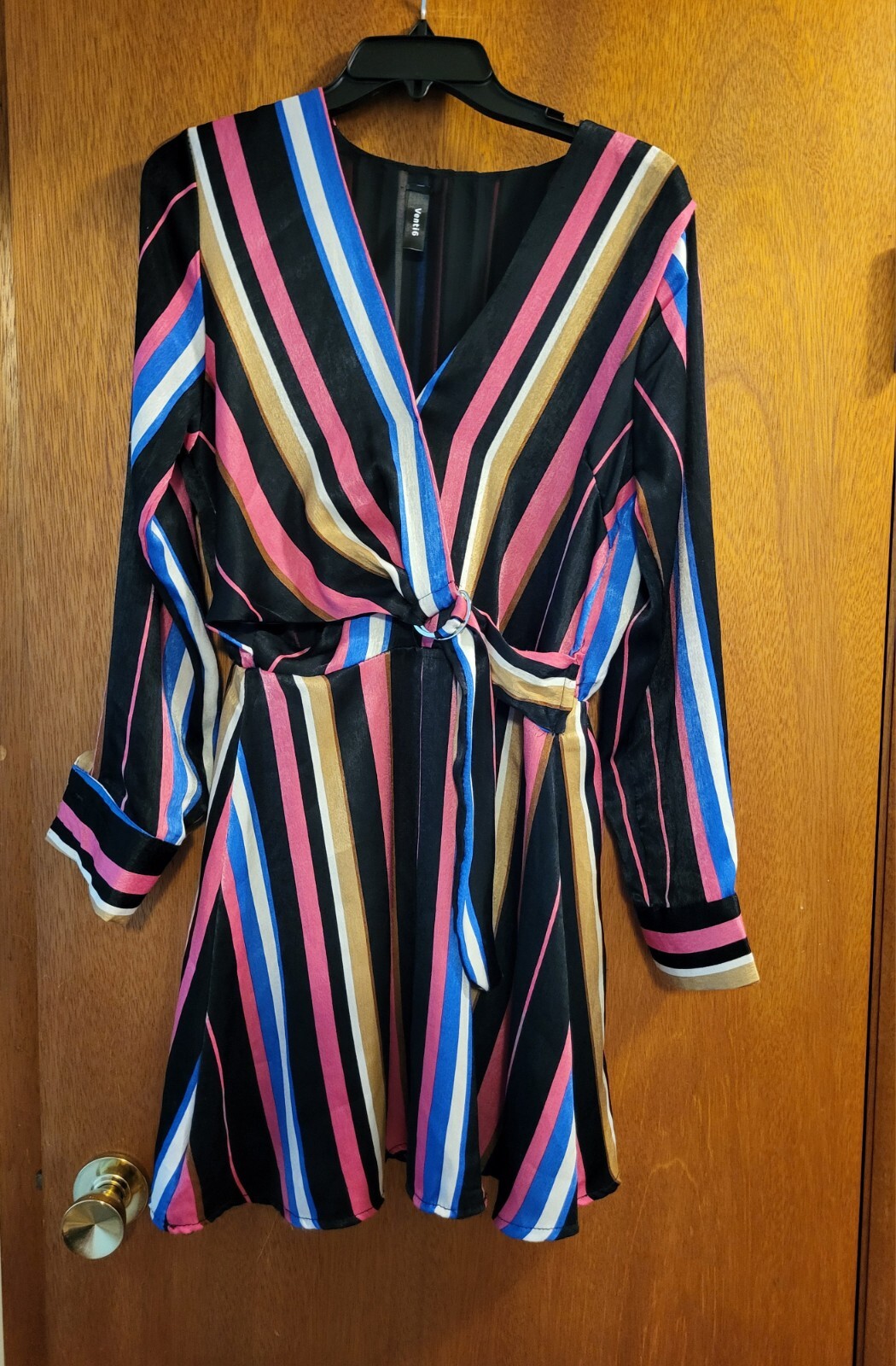Venti 6 Dress Italian Mini Black Pink Gold Striped Sz S