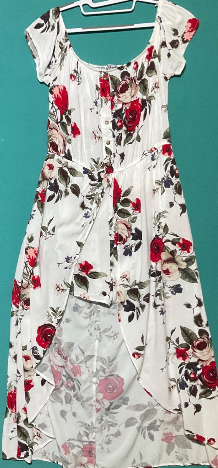 J FOR JUSTIFY Romper Maxi Dress SZ XL Cold Shoulder High Low Hem Floral Boho