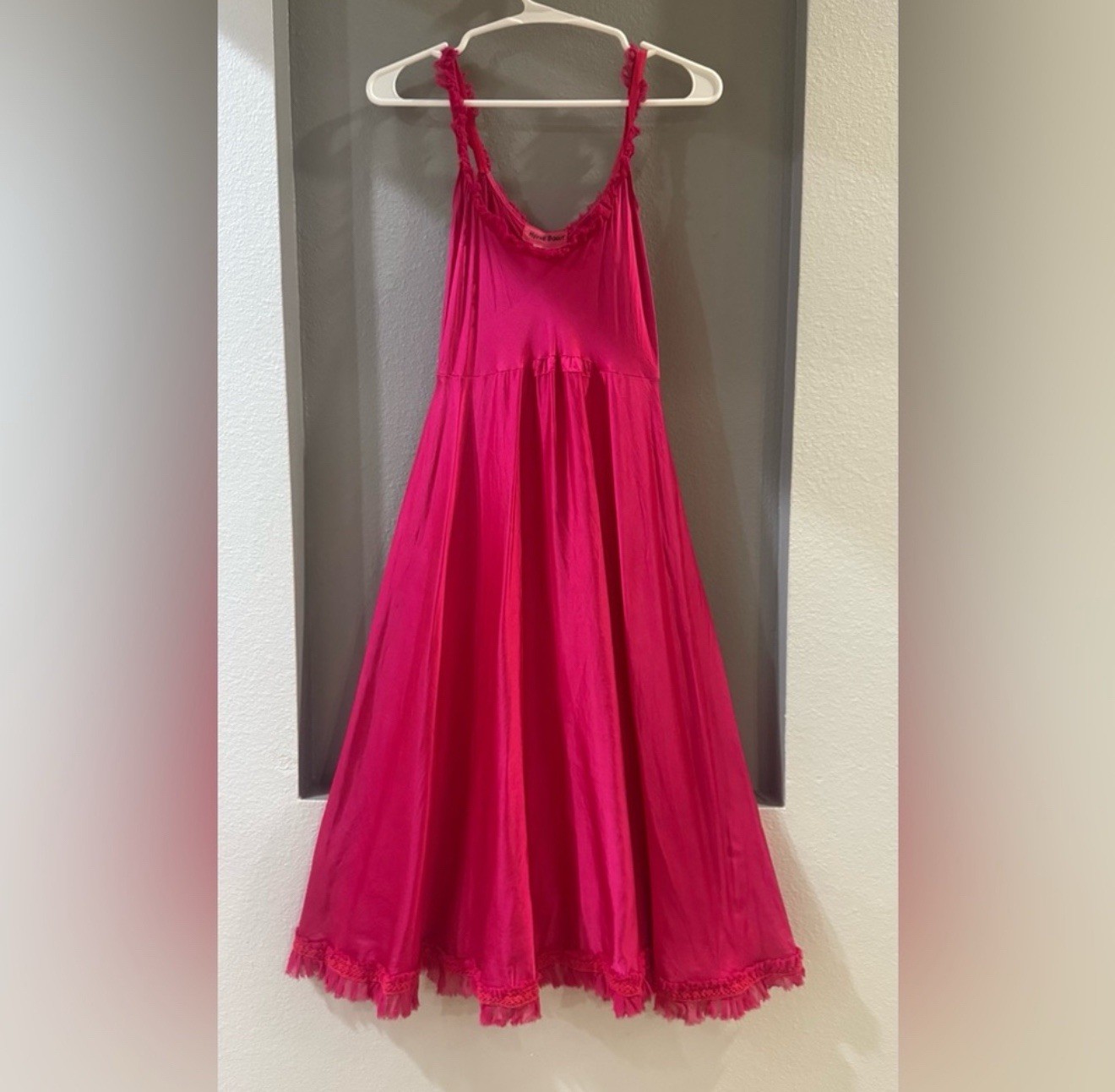 Heyne Bogut Hand Dyde hot pink silk dress.