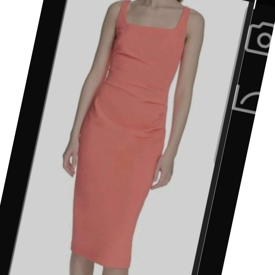 NWT Vince Camuto Coral Square Neck Side Ruched Bodycon Midi Dress Size 10