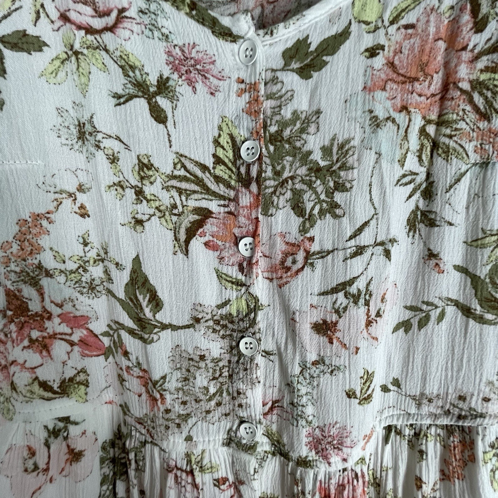 Frye White Folk Garden Easy Button Front Dress Size XS Cottage Whimsy Fairy