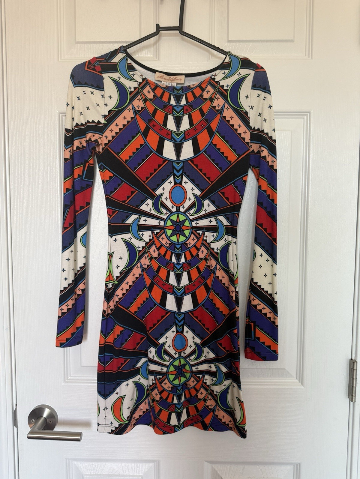 Mara Hoffman Bodycon Geometric Dress XS Multicolor Long Sleeve Short