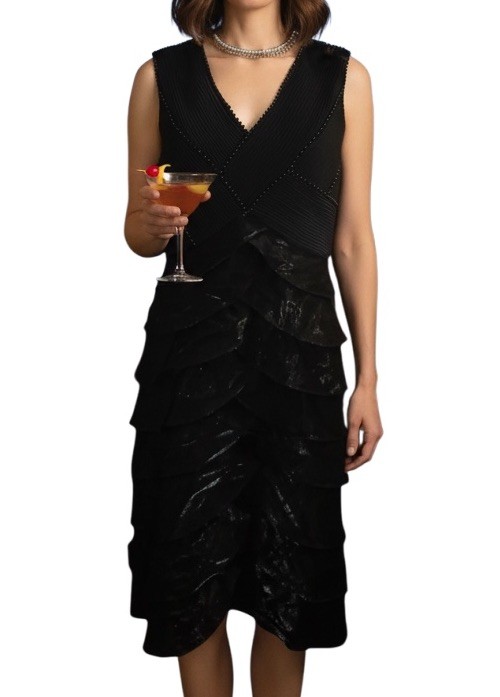 Womens Black Beaded Ruffle Layered Grunge Whimsigoth Cocktail Formal Dress Sz 8