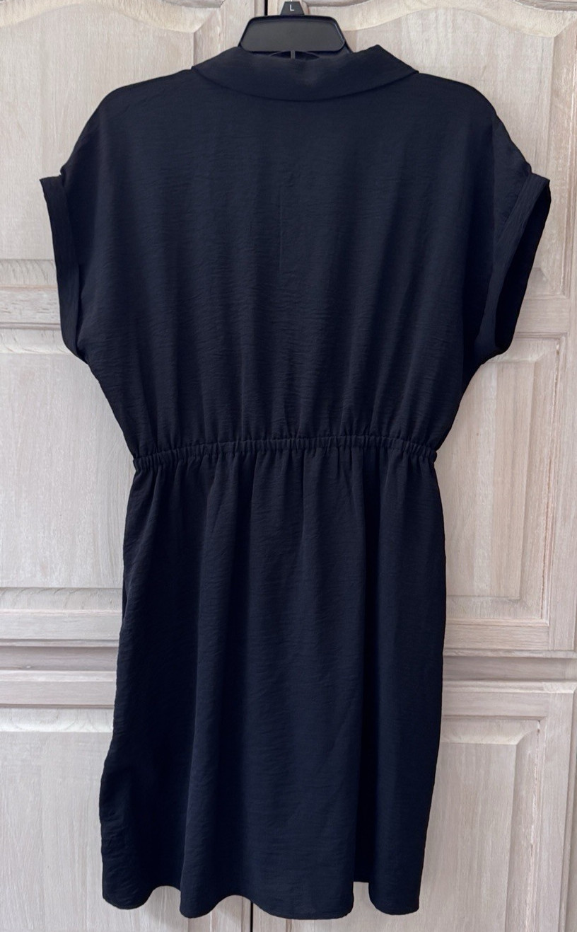 NWOT Lucky Brand Black Rolled Cuff Cap Sleeves Elastic Tie Waist Dress Size Med