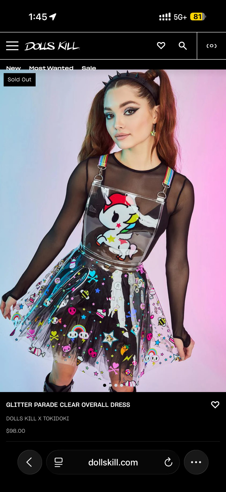 Dolls Kill x tokidoki Glitter Parade Clear PVC Overall Mini Dress S