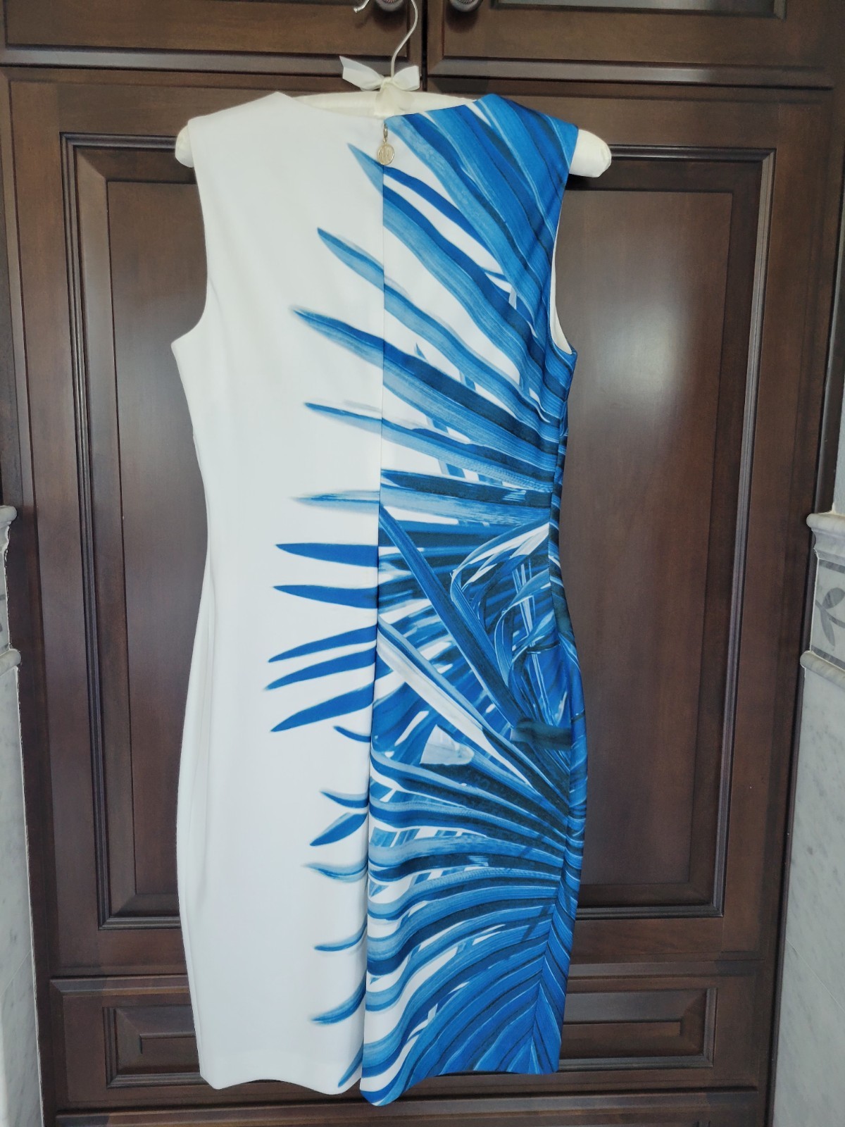 Tommy Hilfiger Dress Womens 6 Blue White Palm Leaf Tropical Sleeveless Sheath