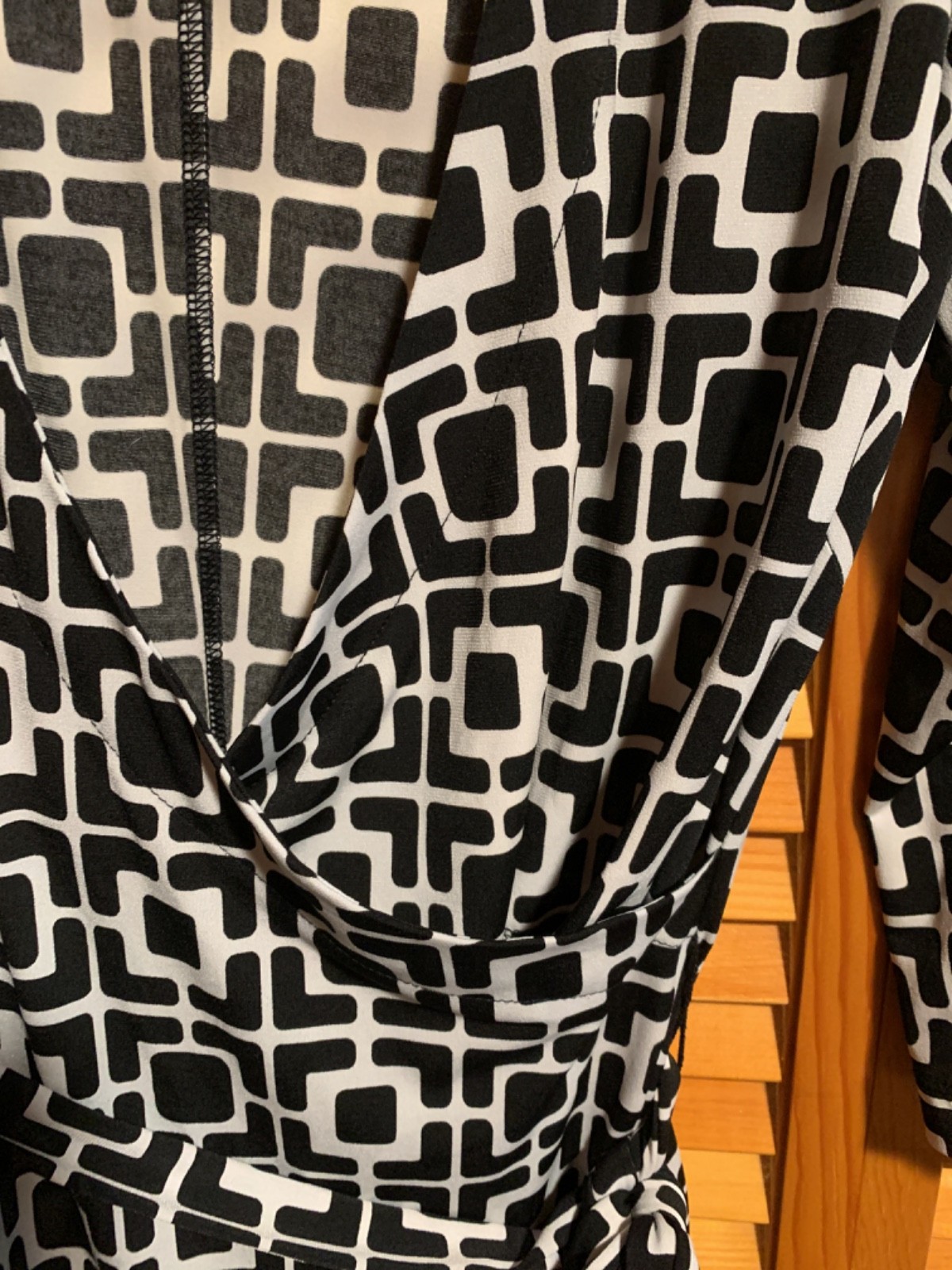 Alyx Womens Faux Wrap Dress Belt Size XL Black & White Square Pattern 3/4 Sleeve