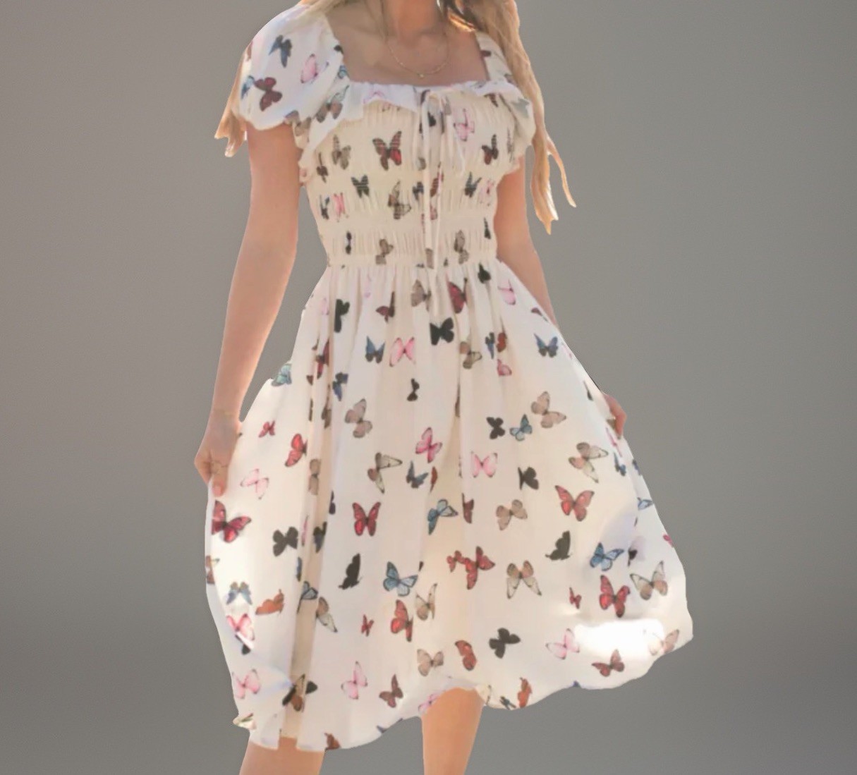 NWT Ivy City Co Mariposa Butterfly Colorful White Smocked Tiered Ruffle Midi 2XL