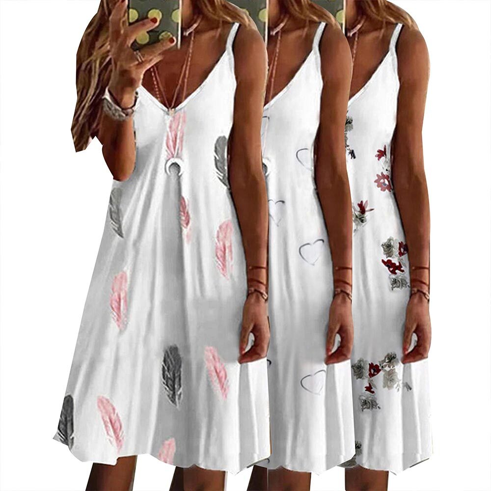 Womens Boho Floral Summer Beach Sundress Ladies Cami Dress Strappy Mini Dress US