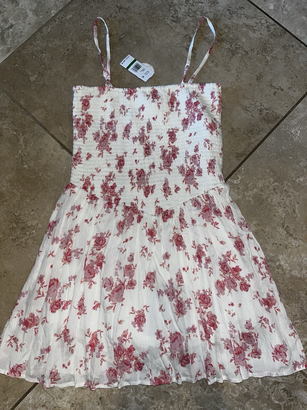 NWT Aeropostale Pink Floral Smocked Mini Dress Sundress Lg $55