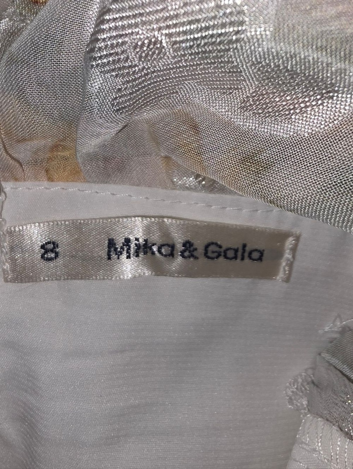 Mika & Gala Floral Burnout Jacquard Mini Dress Ruched High Neck Bow Back 8