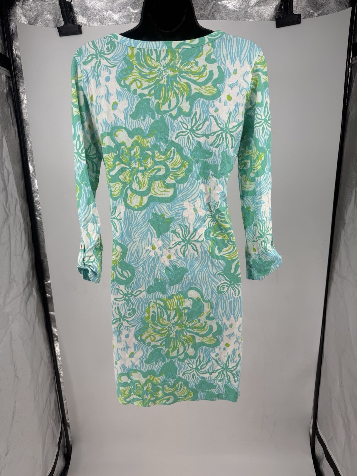 Lilly Pulitzer Palmetto Henley Dress Green Blue White Beach Resort Pima Cotton S