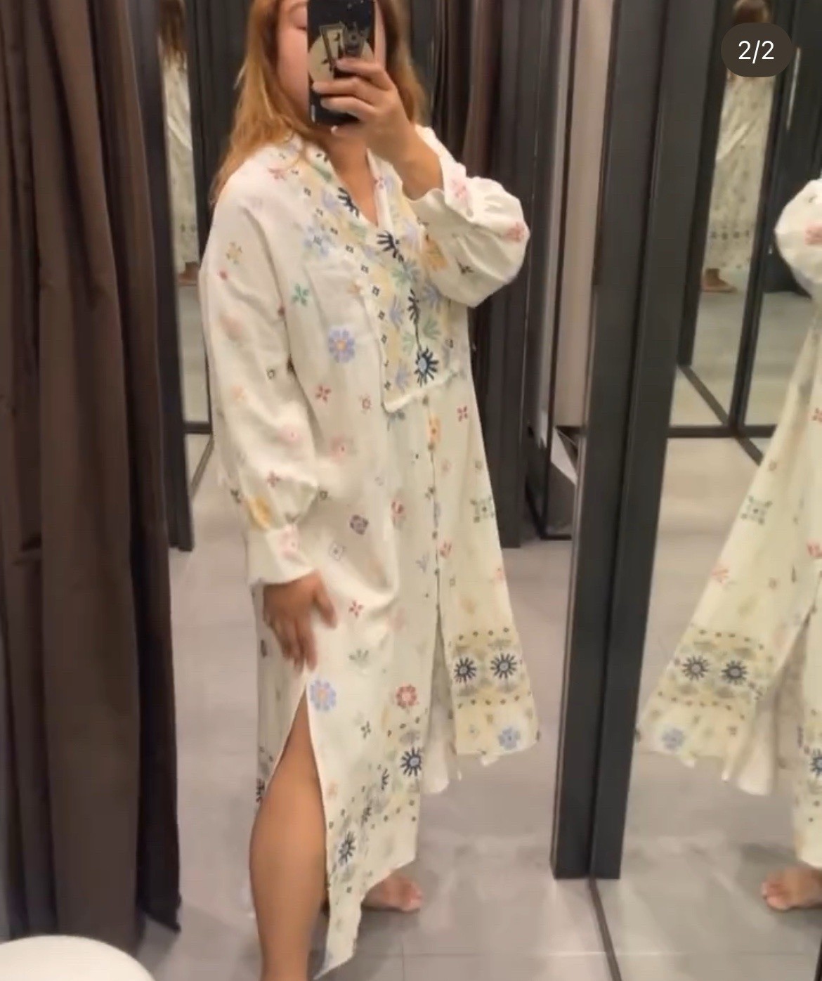 ZARA 2023. ECRU LINEN FLORAL PRINT TUNIC DRESS KAFTAN. 8038/456 SIZE M
