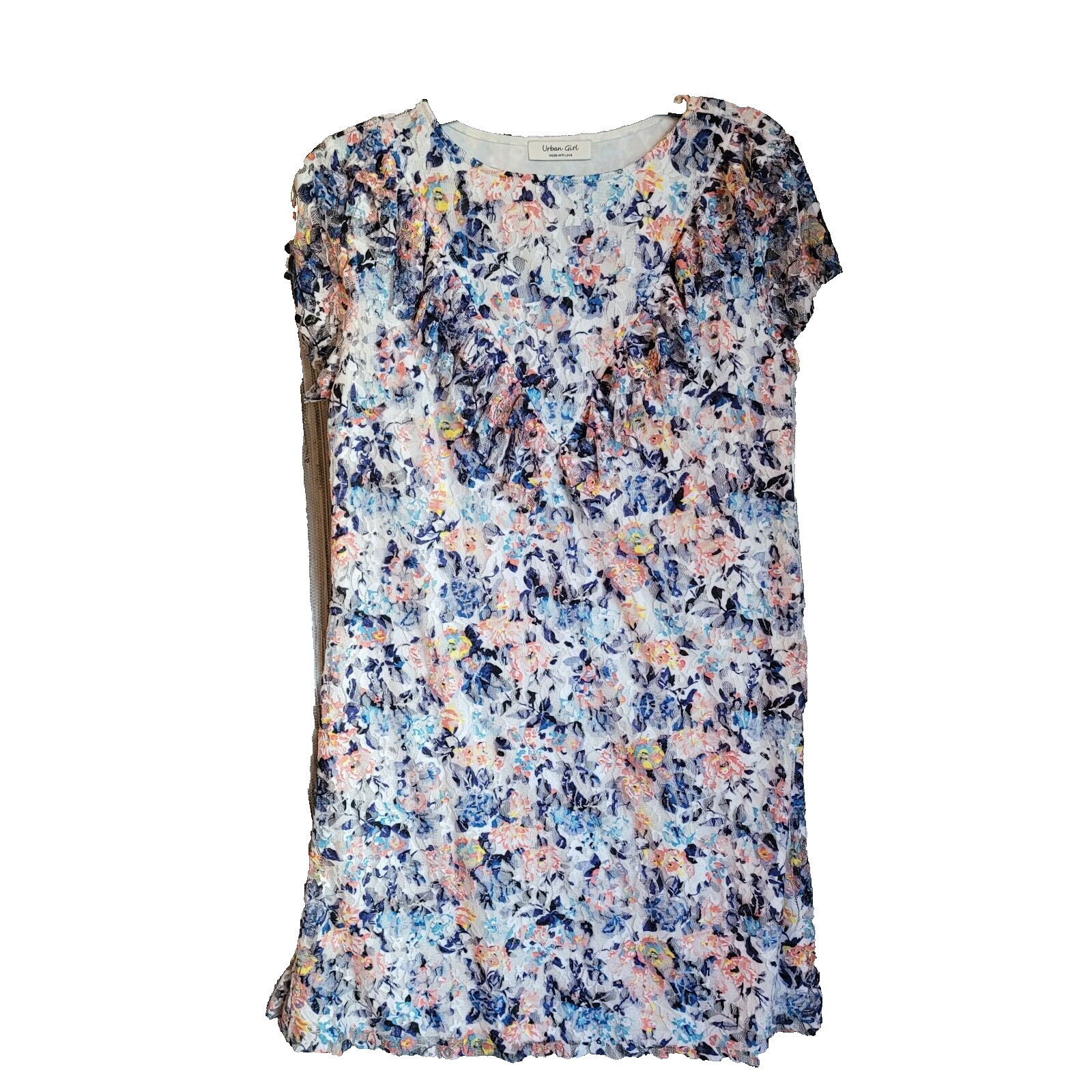 NWT Women Abstract Round Neck Pullover Slip On Floral Dress Short Size Medium